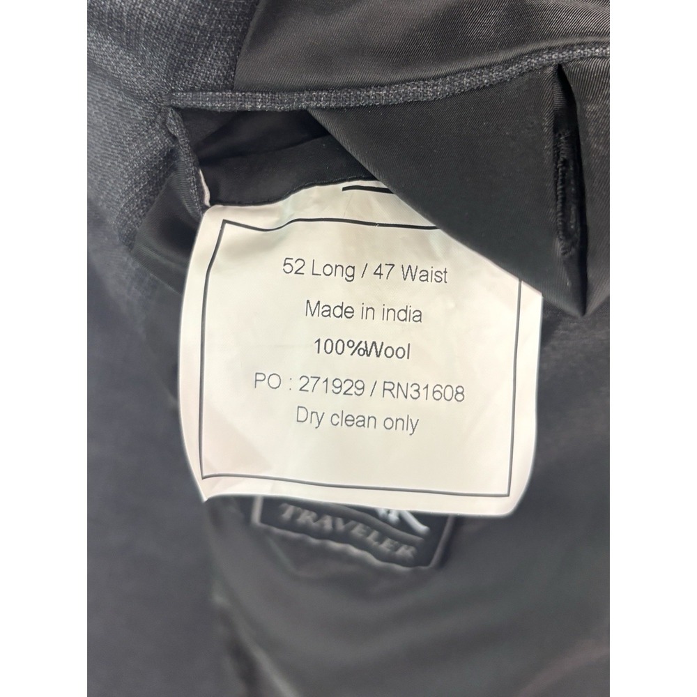 Jos A Bank 52L 46x31 Charcoal 2pc Pant Suit Traveler Tailored Fit Flat Front - Picture 5 of 16